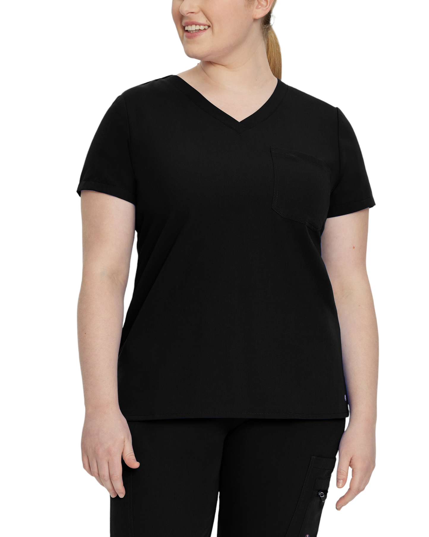 Women's top with V-neck Chest pocket White Cross V TESS #794