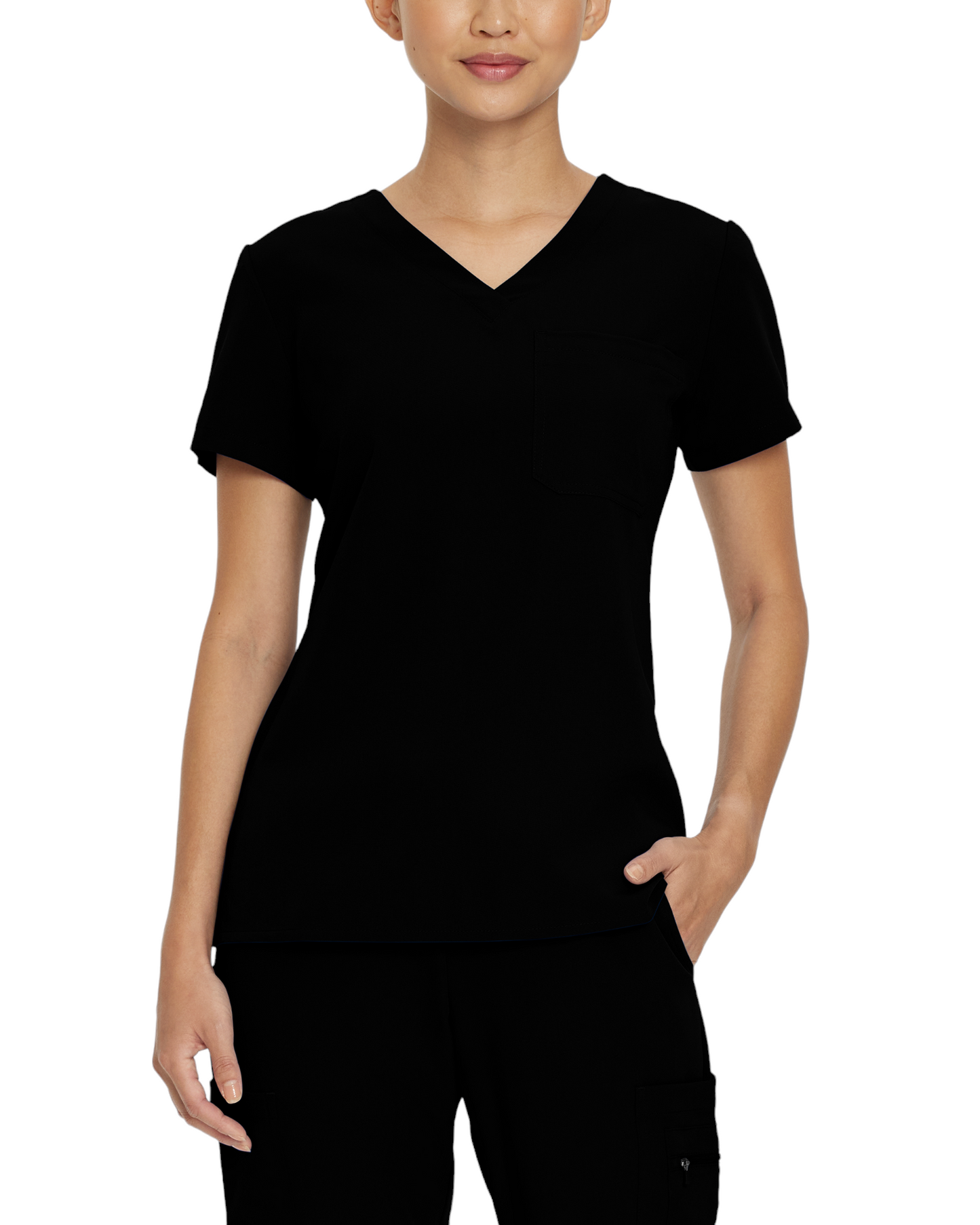 Women's top with V-neck Chest pocket White Cross V TESS #794