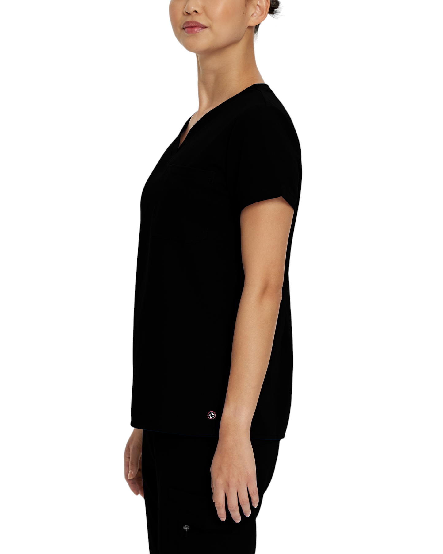 Women's top with V-neck Chest pocket White Cross V TESS #794