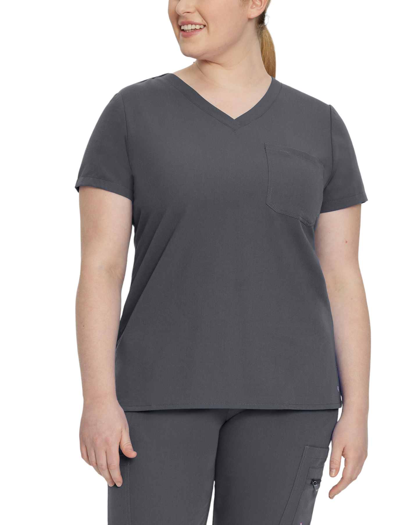 Women's top with V-neck Chest pocket White Cross V TESS #794