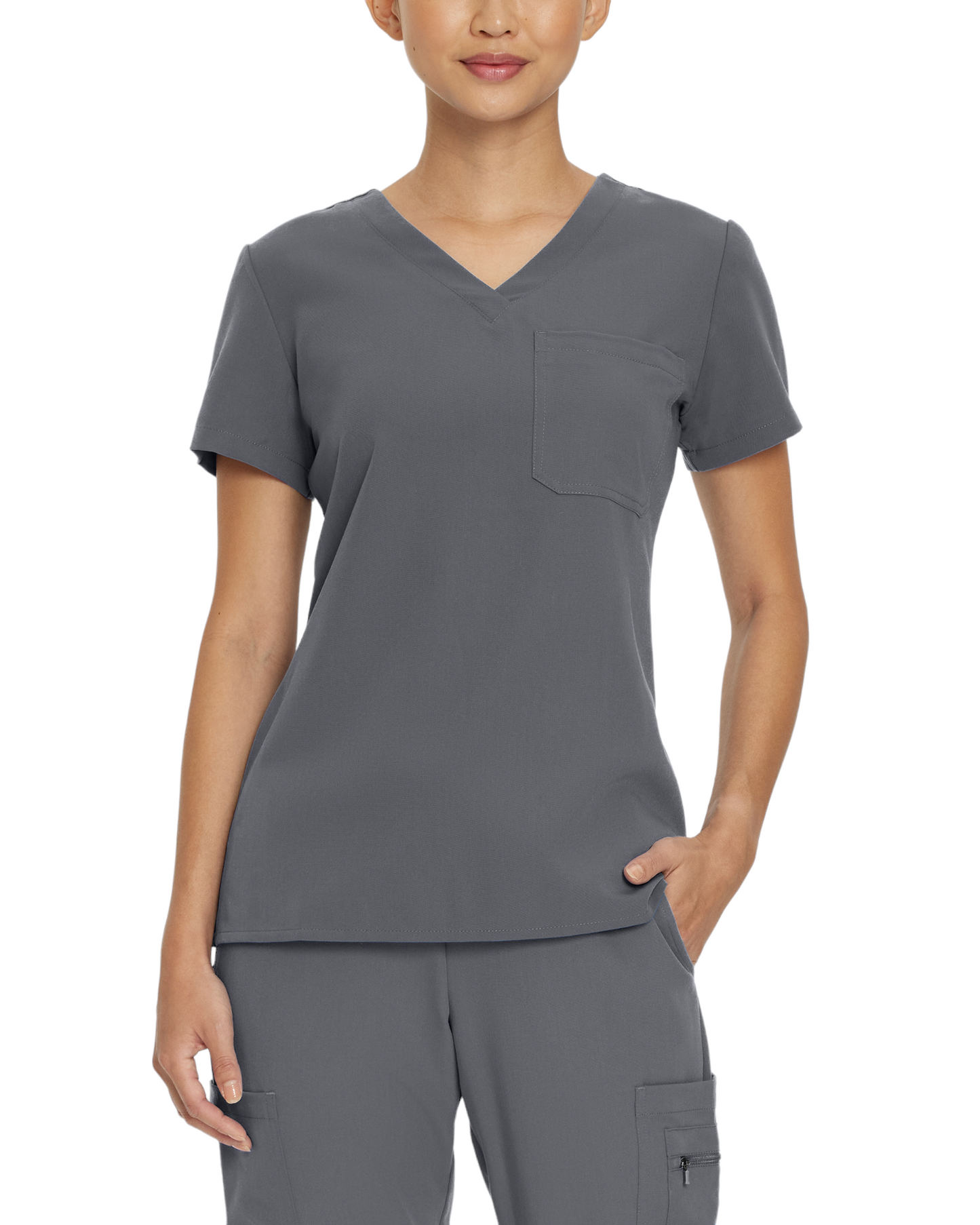 Women's top with V-neck Chest pocket White Cross V TESS #794