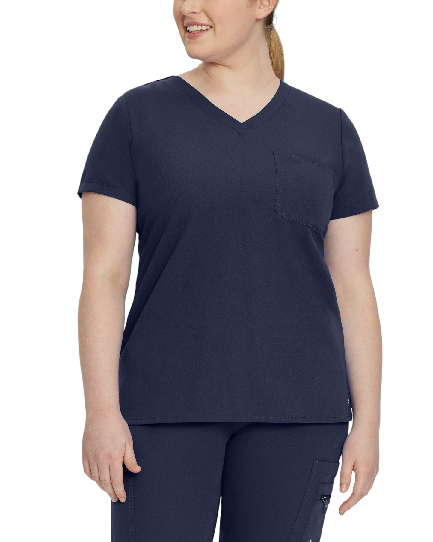 Women's top with V-neck Chest pocket White Cross V TESS #794