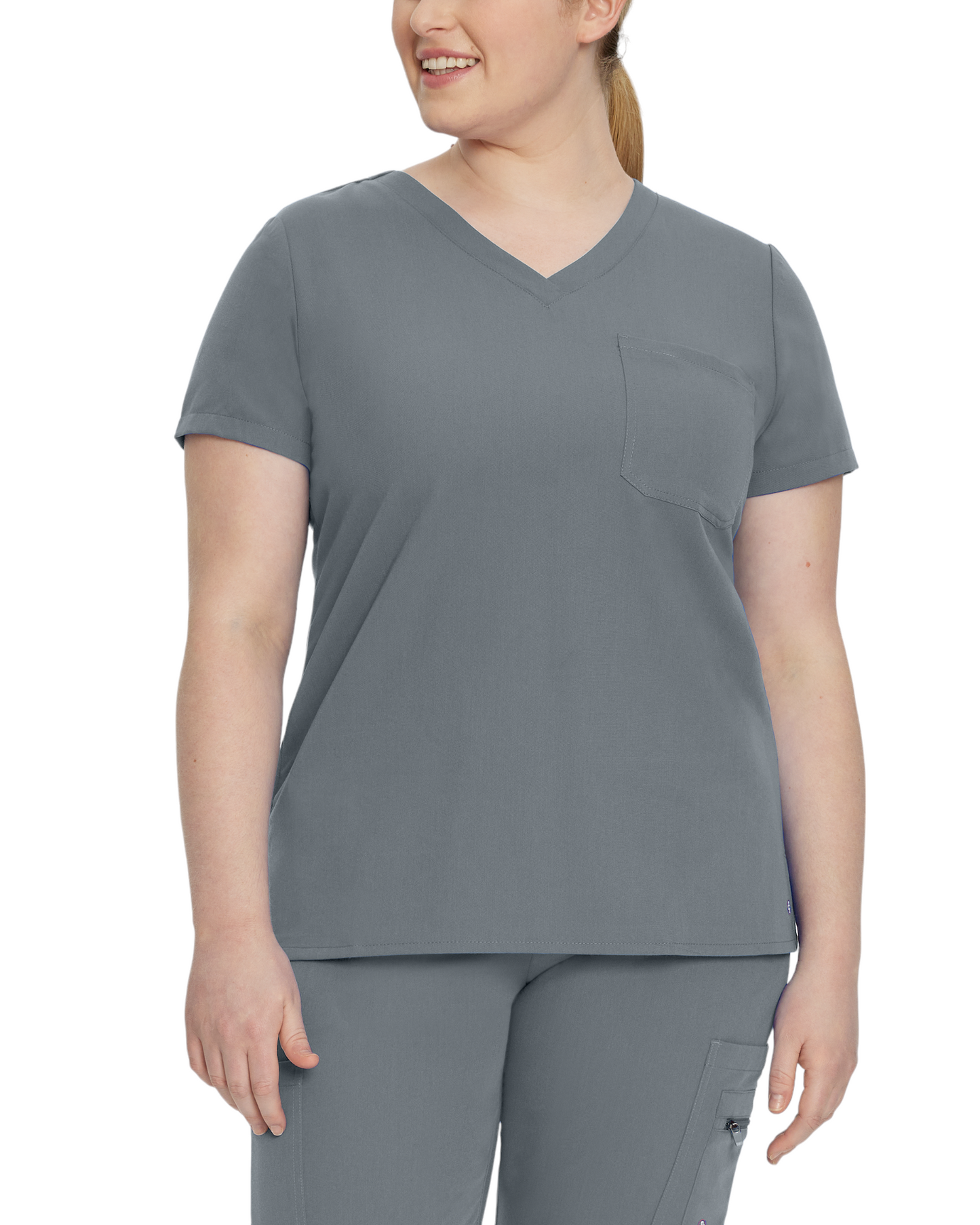 Women's top with V-neck Chest pocket White Cross V TESS #794