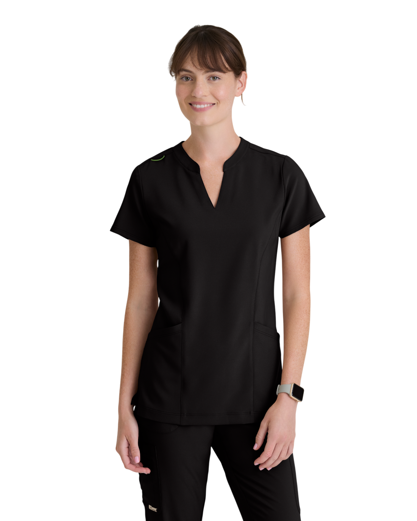 Grey's Anatomy Evolve women's 2 -pocket banded notched neck top #GSST298