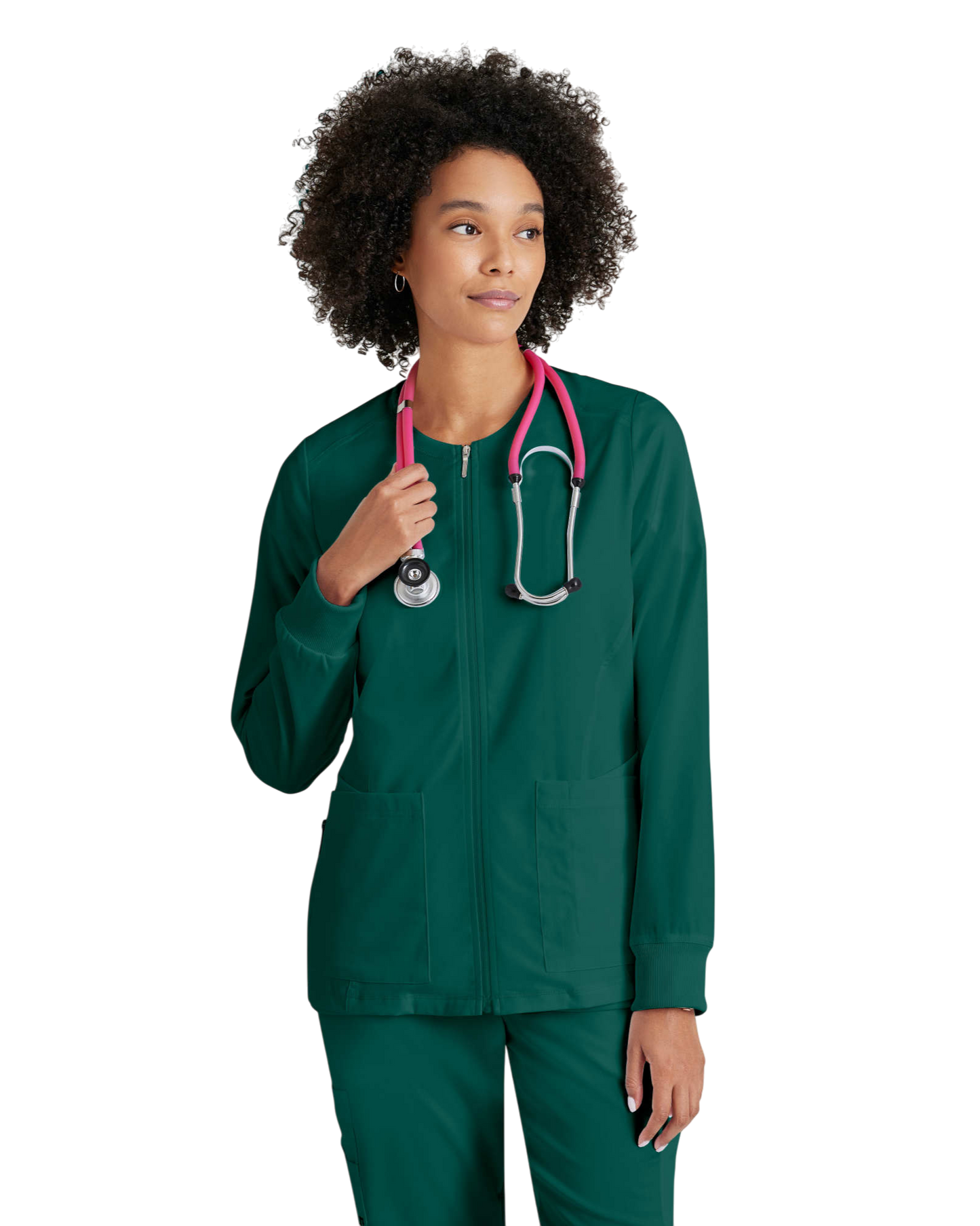 Women's antimicrobial warm-up scrub jacket Grey's Anatomy Spandex Stretch #GRSW873