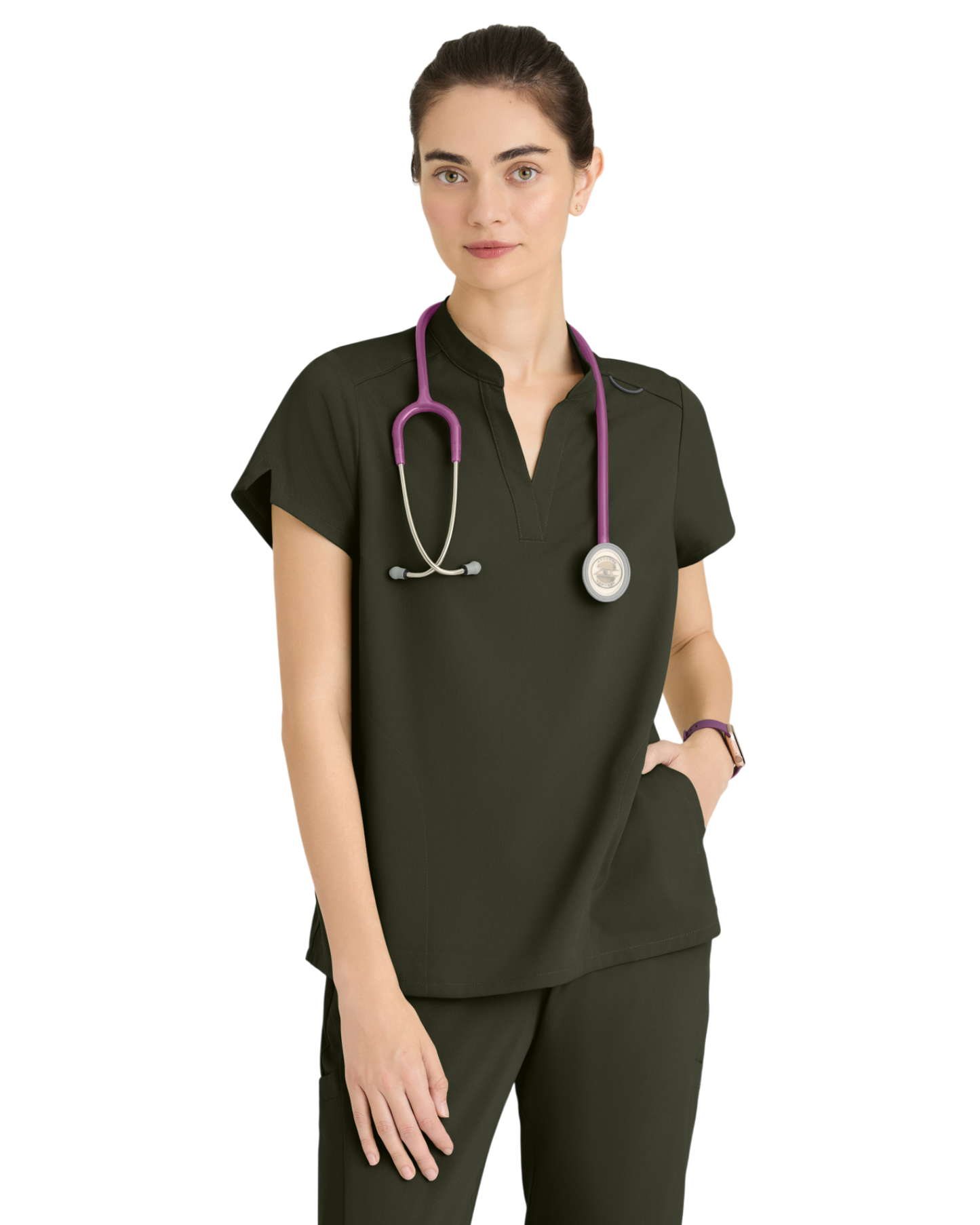 Haut à col montant et 2 poches pour femmes en spandex extensible Grey's Anatomy #GRST230
