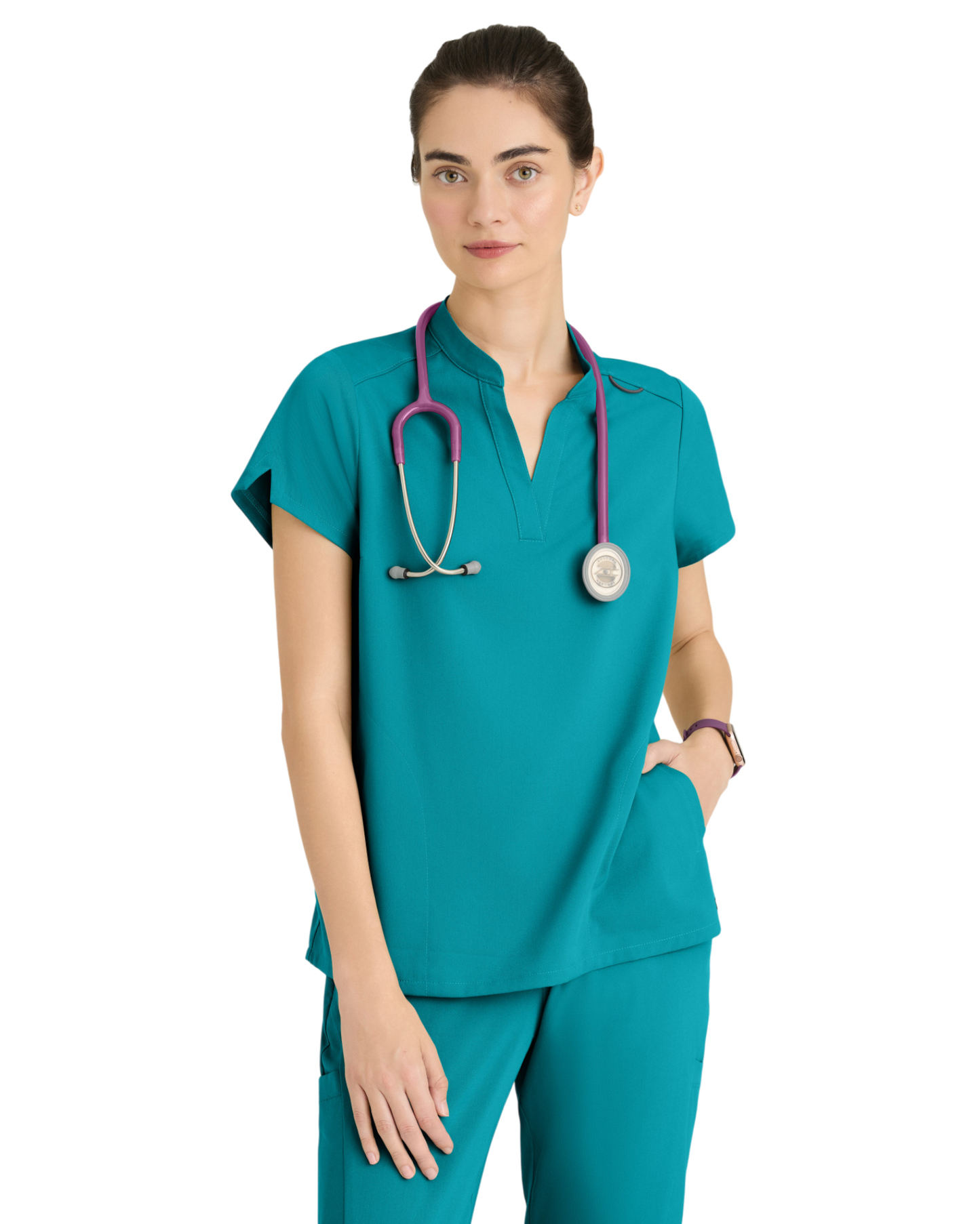 Haut à col montant et 2 poches pour femmes en spandex extensible Grey's Anatomy #GRST230