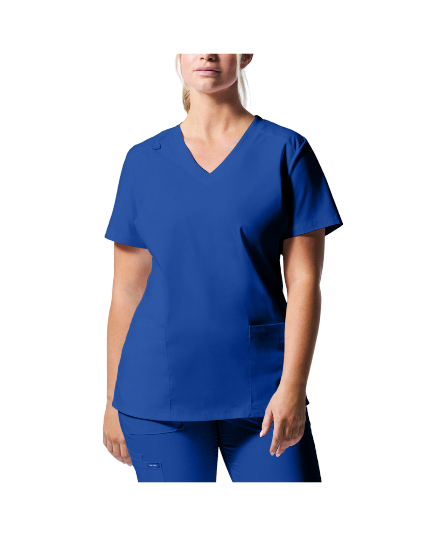 Uniforme de marque landau pour femmes. Travailleuses du domaine de la santé. LT105 Bleu galaxie, col en V.