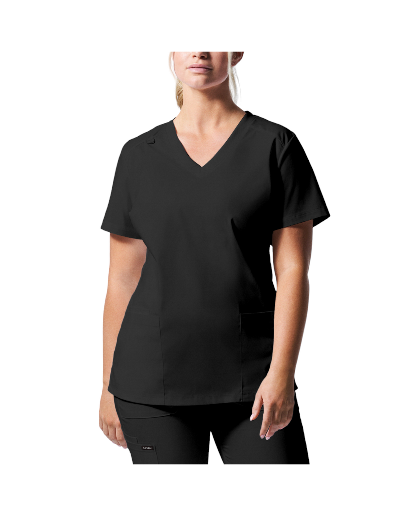 Uniforme de marque landau pour femmes. Travailleuses du domaine de la santé. LT105 Noir, col en V.