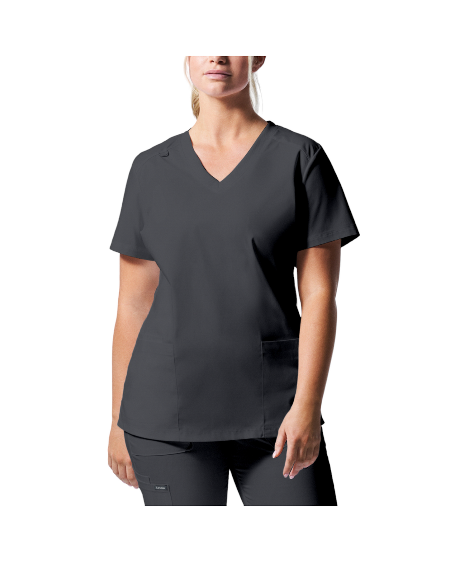 Uniforme de marque landau pour femmes. Travailleuses du domaine de la santé. LT105 couleur Graphite, col en V.