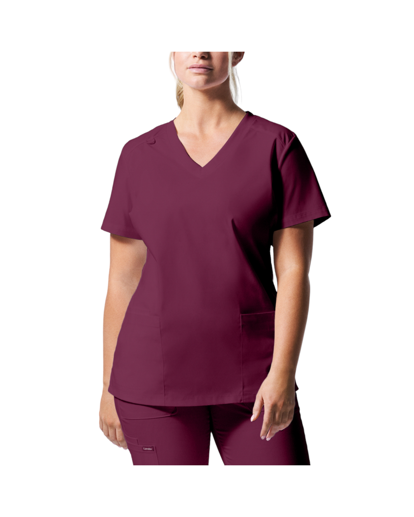 Uniforme de marque landau pour femmes. Travailleuses du domaine de la santé. LT105 couleur Wine, col en V.