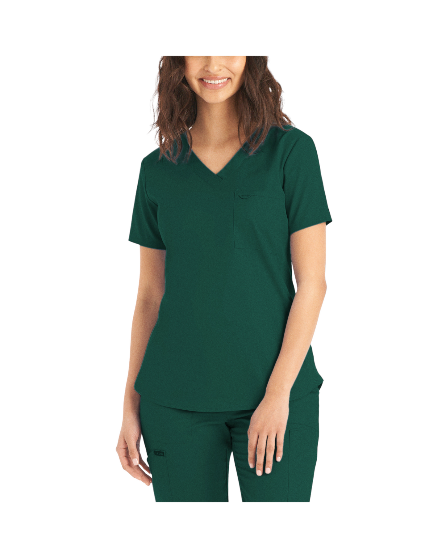Haut d'uniformes à col en V coupe moderne pour femme avec des coutures princesses. Landau Proflex #LT107 couleur vert fôret.