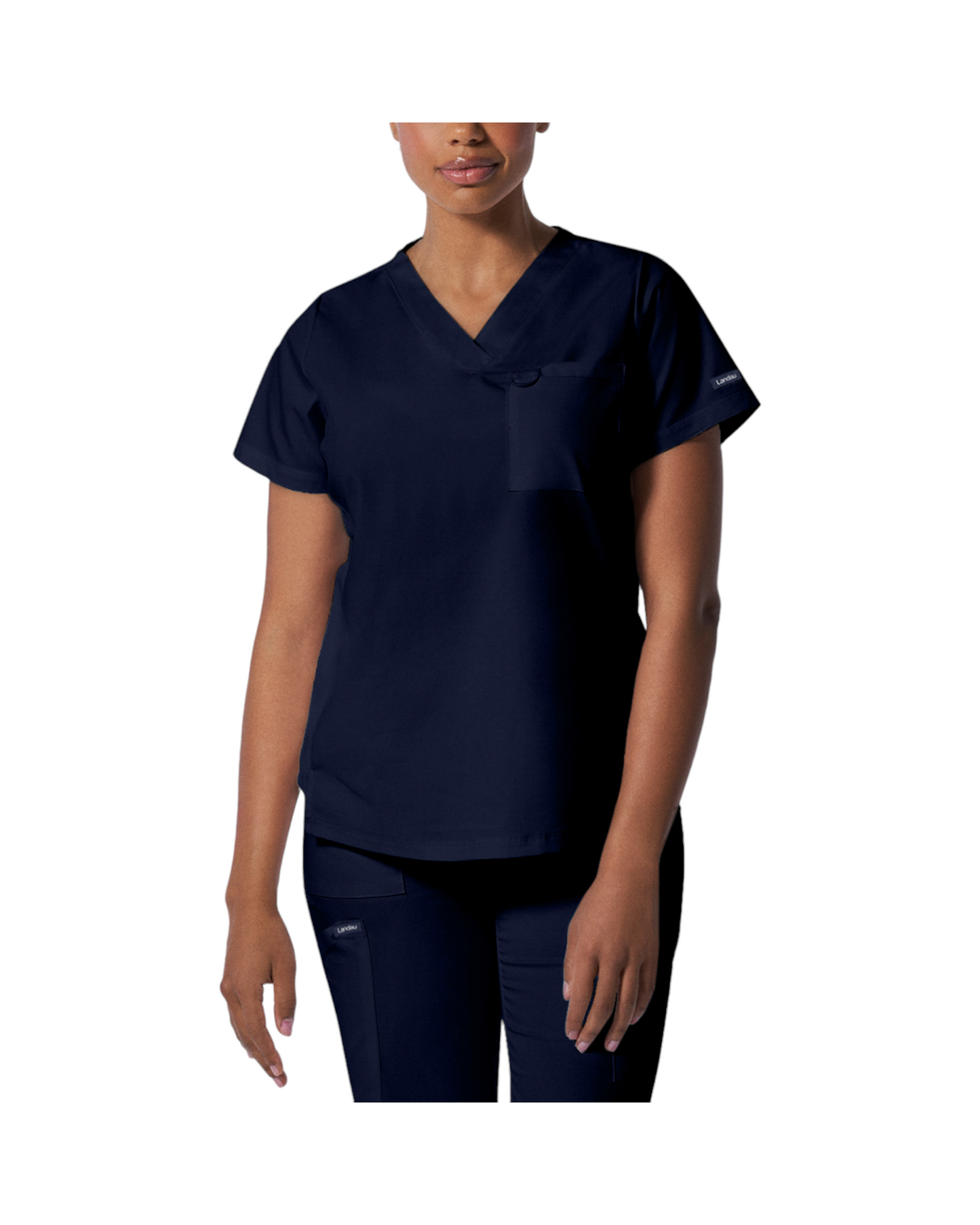 Haut d'uniformes  à col en V pour femme coupe moderne avec des coutures princesses. Landau Proflex #LT107 couleur  marine