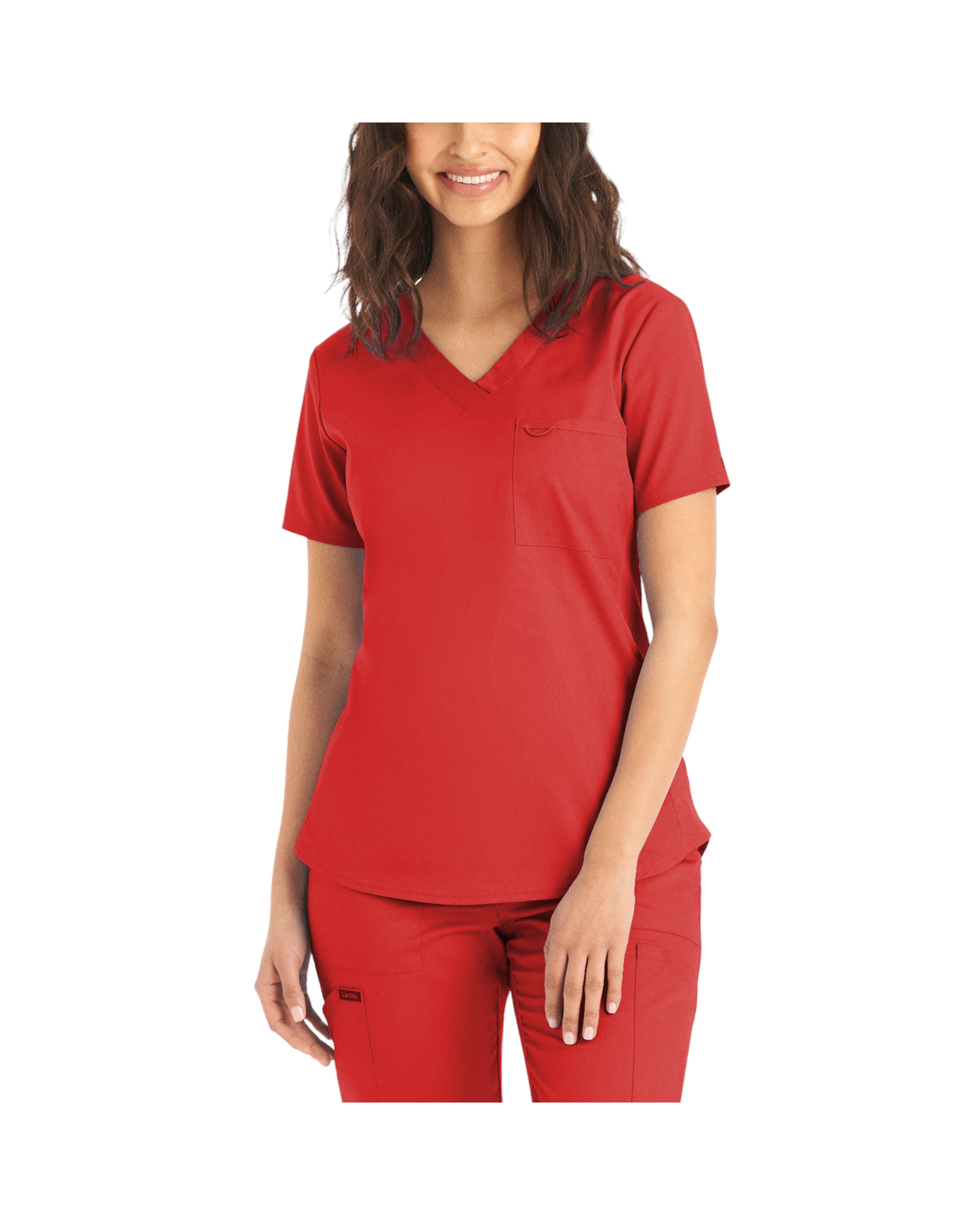 Haut d'uniformes à col en V coupe moderne avec des coutures princesses. Landau Proflex #LT107 couleur Rouge