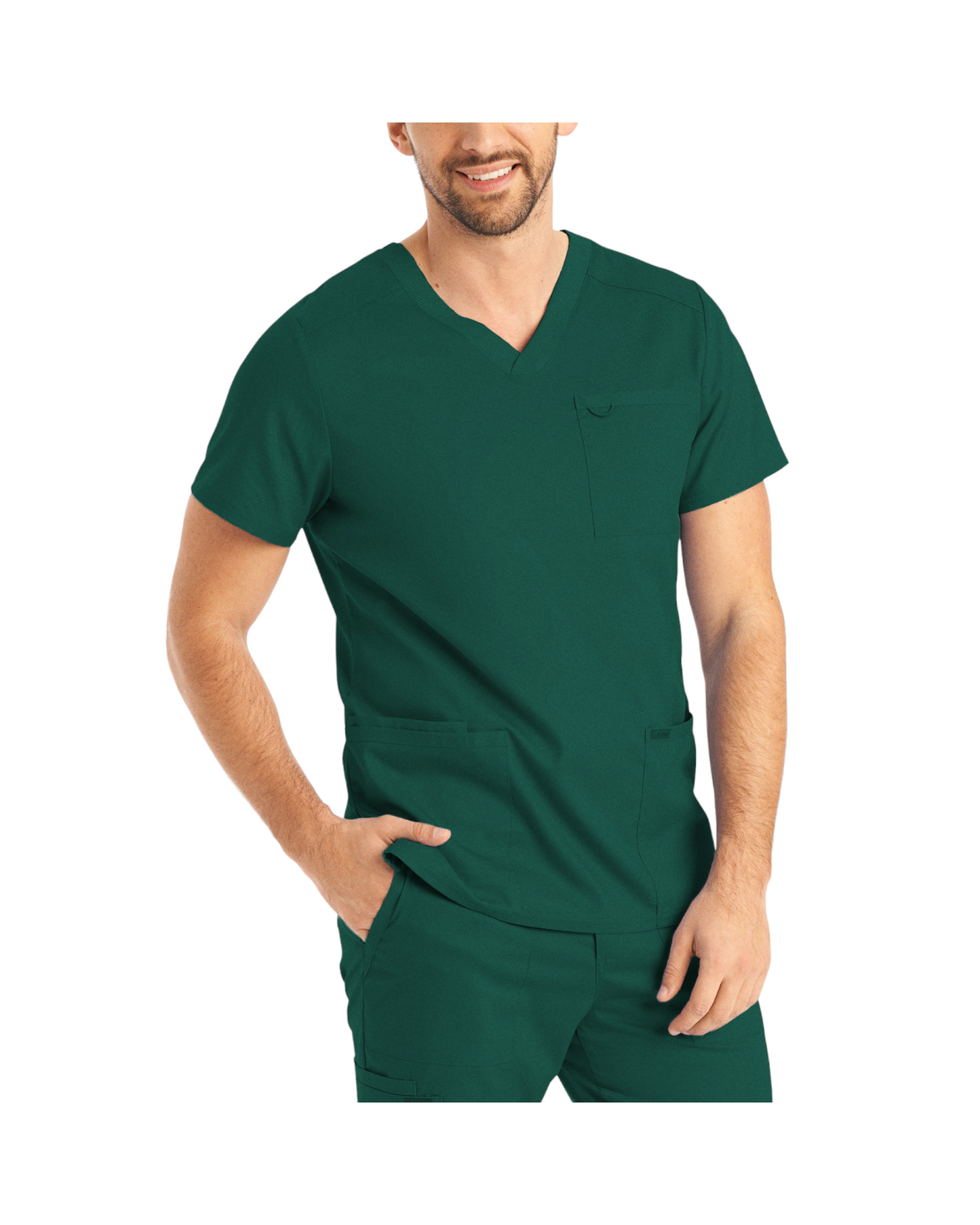 Haut 4 poches à col en V pour hommes Landau Proflex #LT109 couleur vert fôret