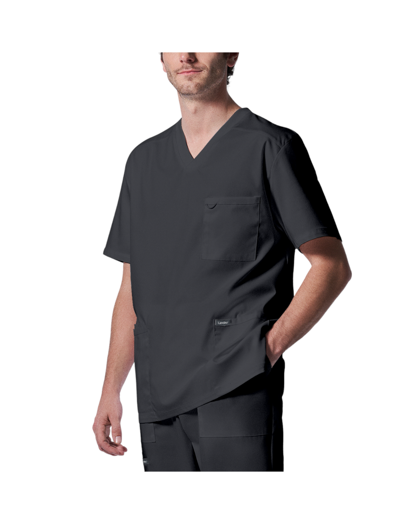 Haut 4 poches à col en V pour hommes Landau Proflex #LT109 couleur graphite