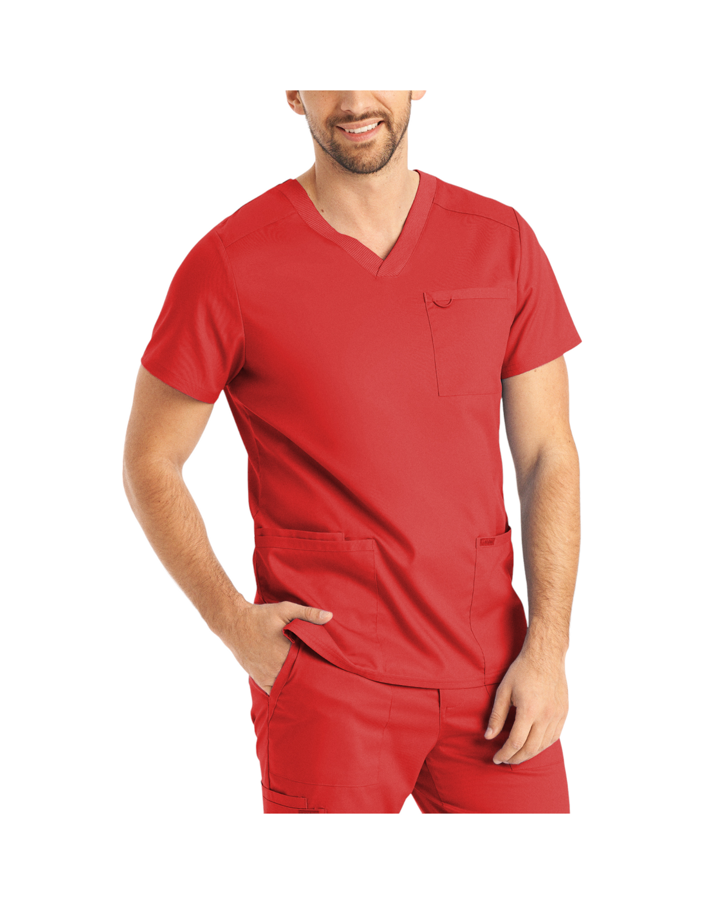 Haut 4 poches à col en V pour hommes taille plus Landau Proflex #LT109 OS couleur rouge