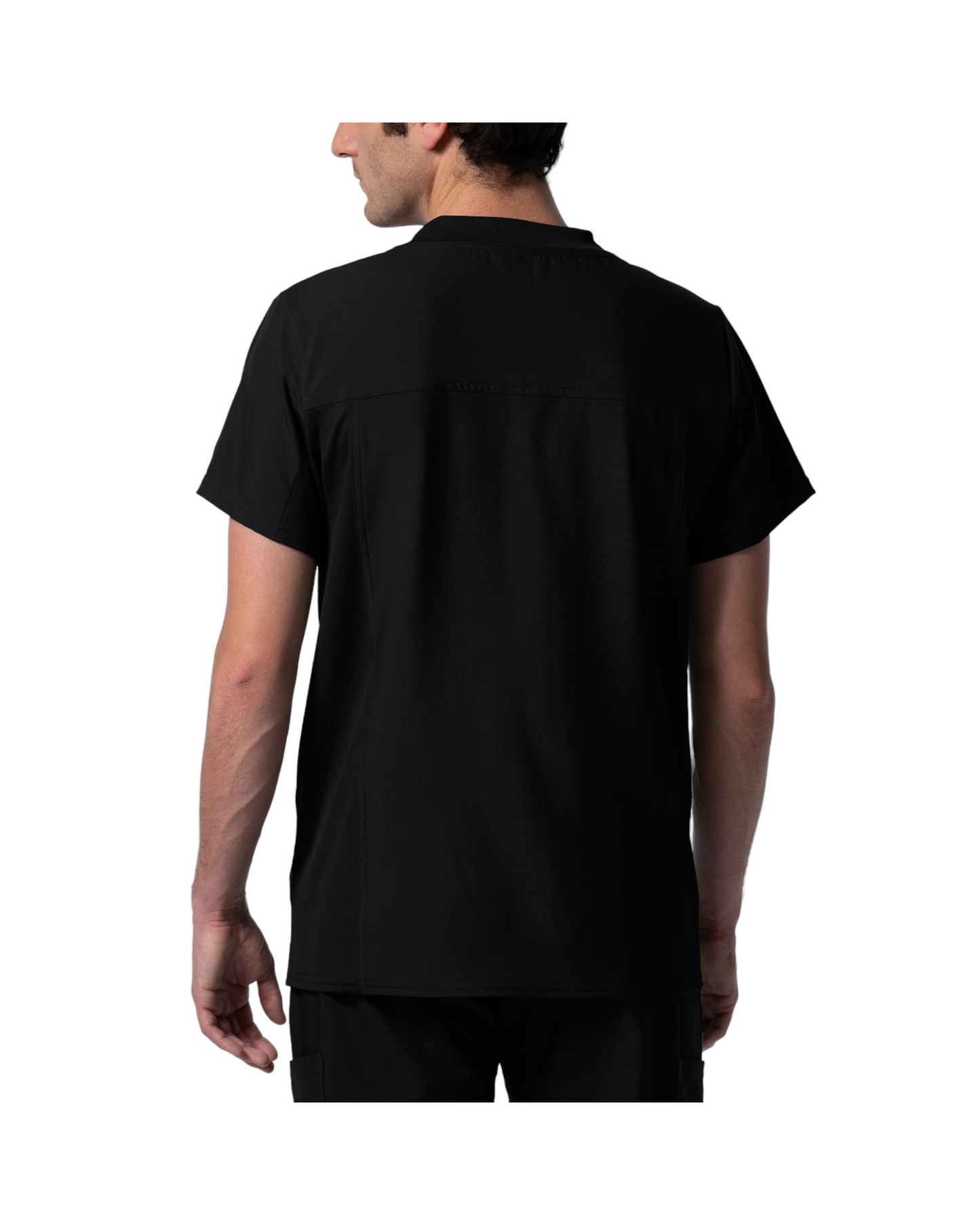 Haut à col en V pout homme, panneaux côtelés au dos, Avec 2 poches, 1 poche poitrine, une boucle pour badge d'identification et une poche zippée bonus.