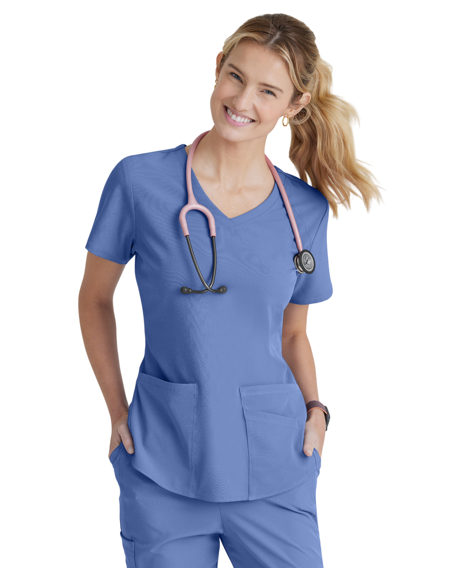 Women's Medical Uniform Top with 3 Pockets and Curved V-Neck Breeze SKECHERS SK101X (2XL &+)