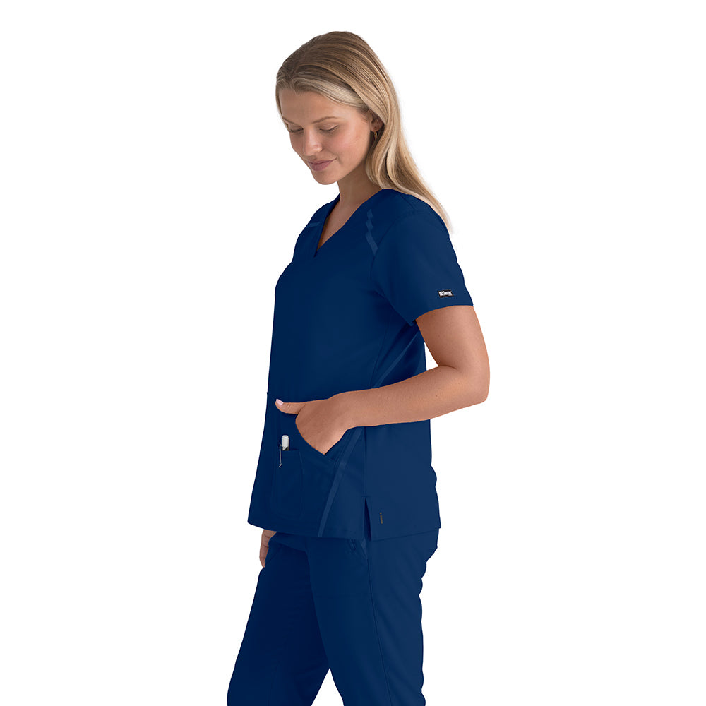 Haut d'uniforme col V à deux poches Grey's Anatomy Edge Elevate Top #7188 Indigo côté