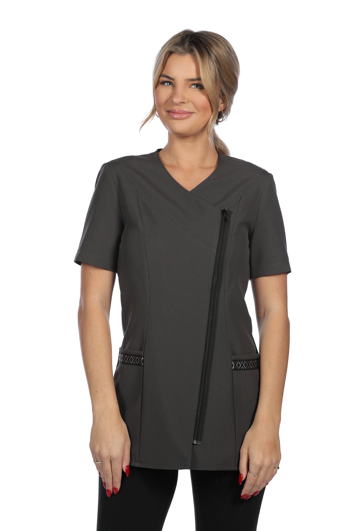 Haut d'uniforme à à manches courtes pour femme Les Secrets du Style #309SS gris