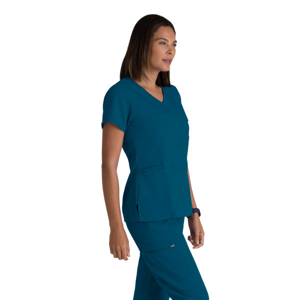 Top col V à 3 poches Grey's Anatomy Spandex Stretch Kim Top #GRST001328 devant Bahama