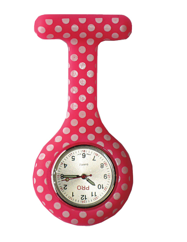 Montre en silicone à épingler sur le vêtement #WSC pois rose