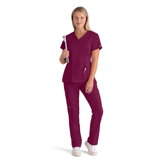 Haut d'uniforme col V à deux poches Grey's Anatomy Edge Elevate Top #7188 rouge vin devant