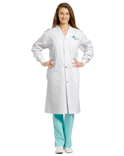 Labcoat with snaps and knit cuffs, unisex White Cross #2068SRB-IRCUS-LOGO+NAME