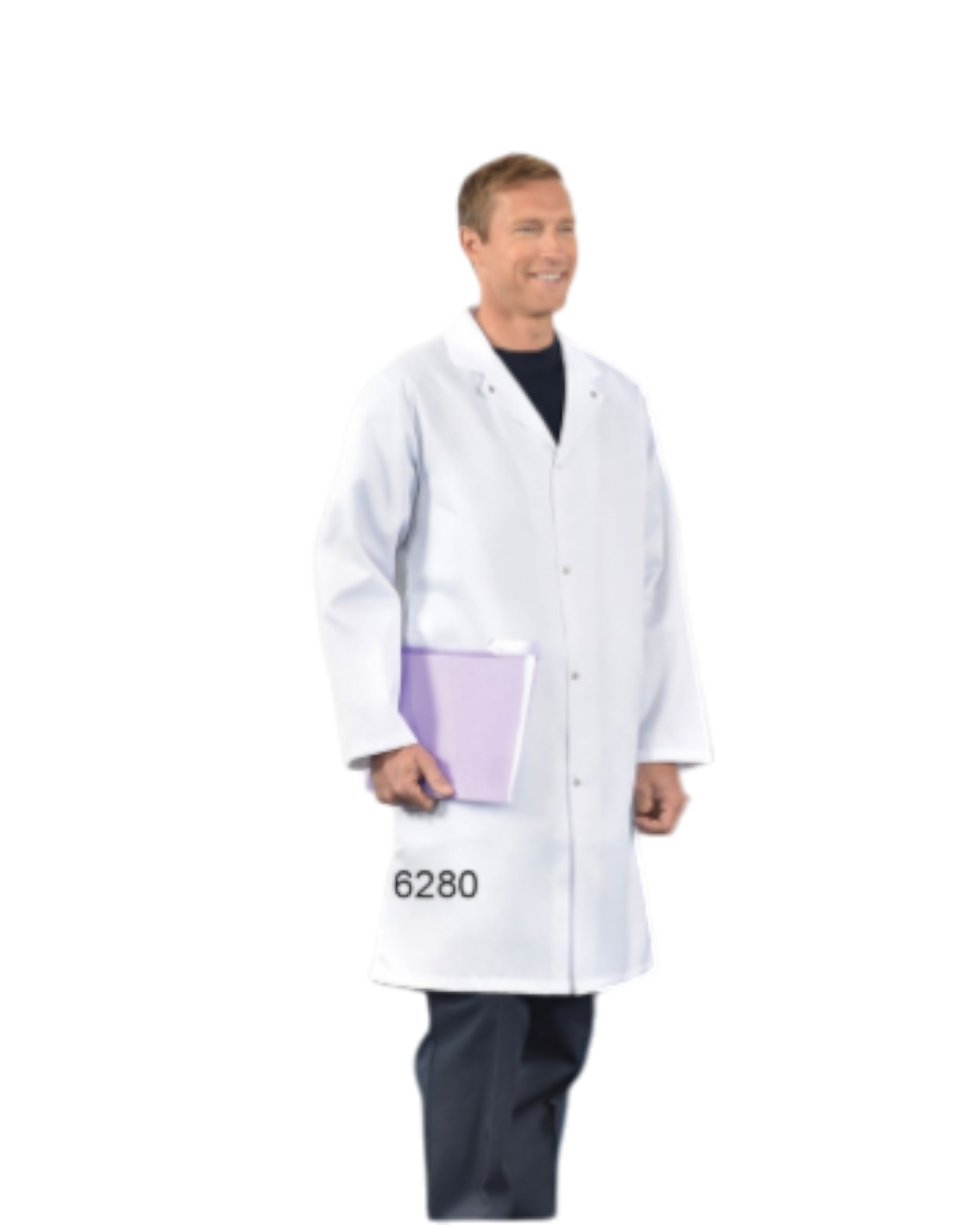 White lab coat, 100% polyester, 7.1 oz, with knit cuffs 6280KC