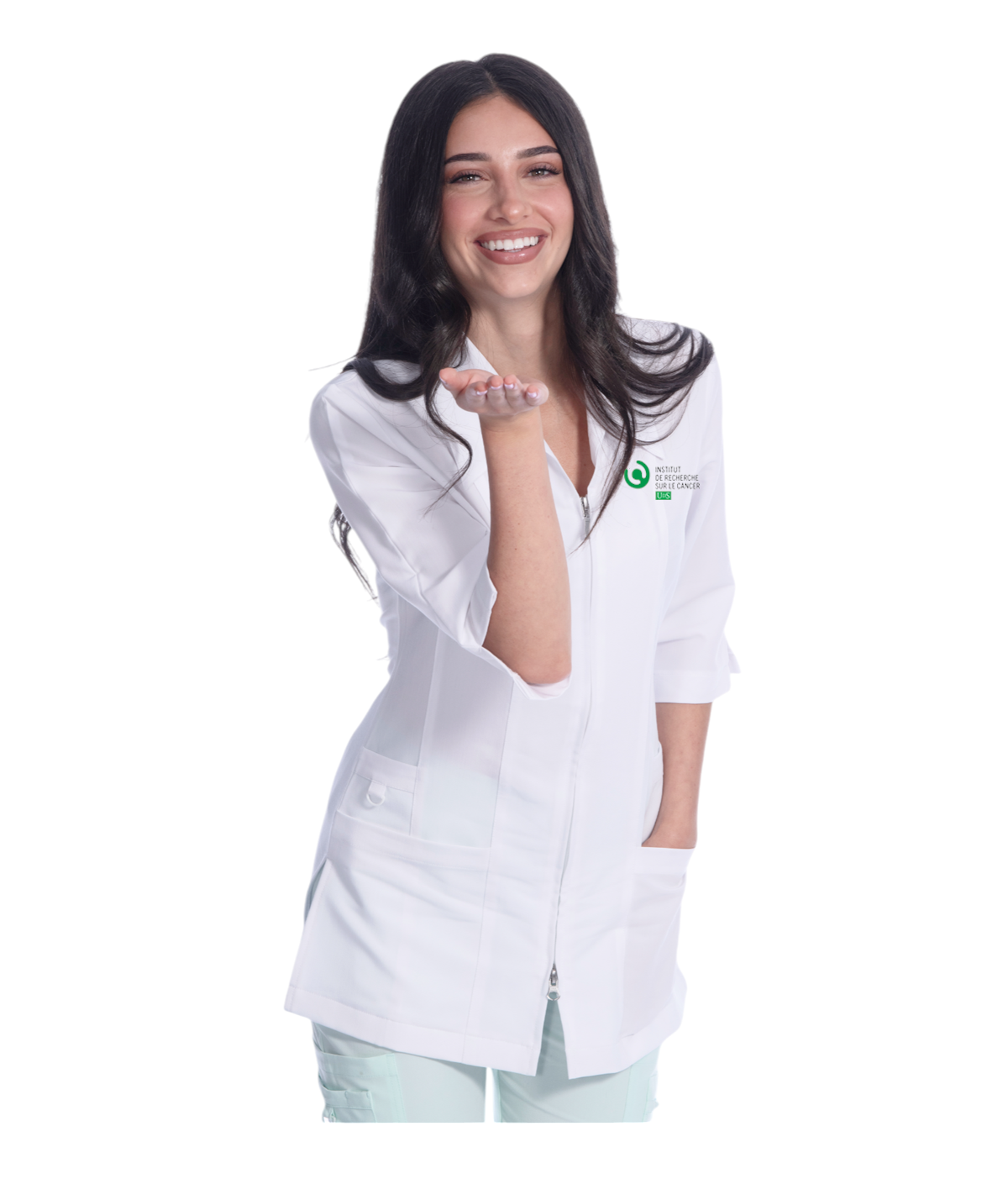 Women's 3/4-sleeve labcoat White Cross FIT #2417-IRCUS-LOGO