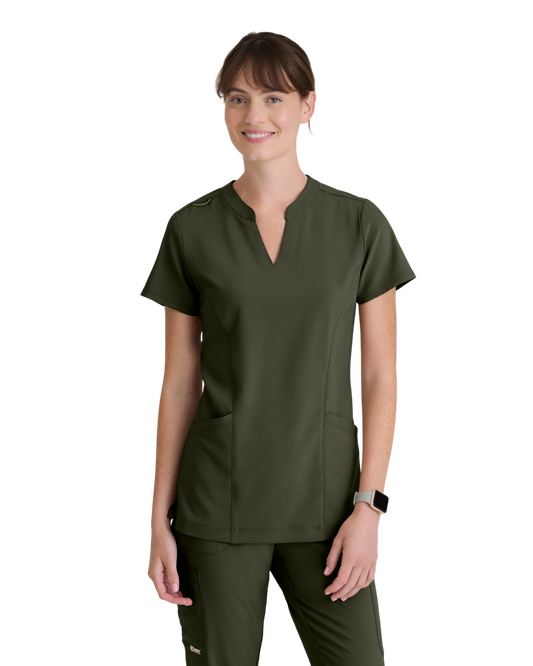 Grey's Anatomy Evolve women's 2 -pocket banded notched neck top #GSST298