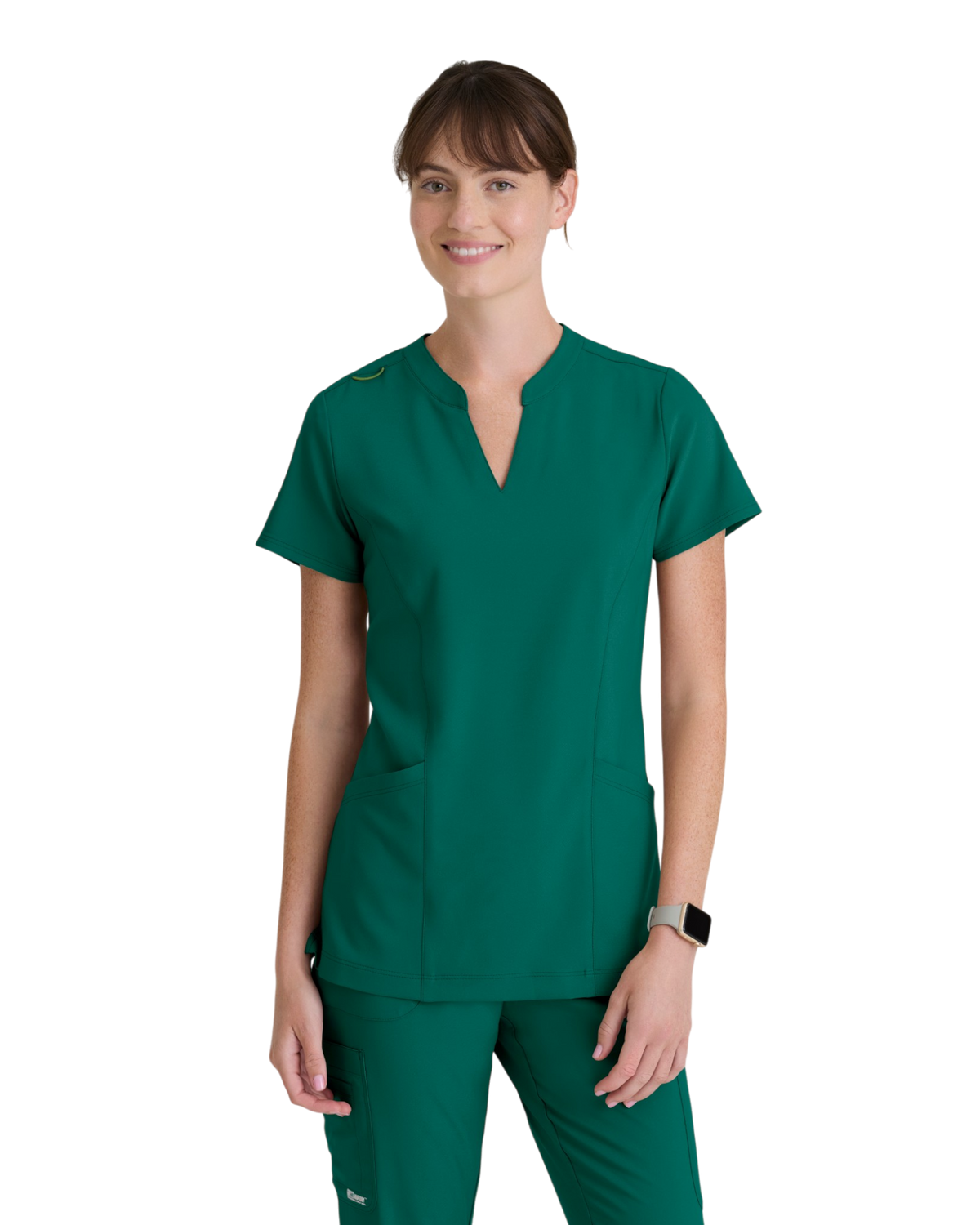 Grey's Anatomy Evolve women's 2 -pocket banded notched neck top #GSST298