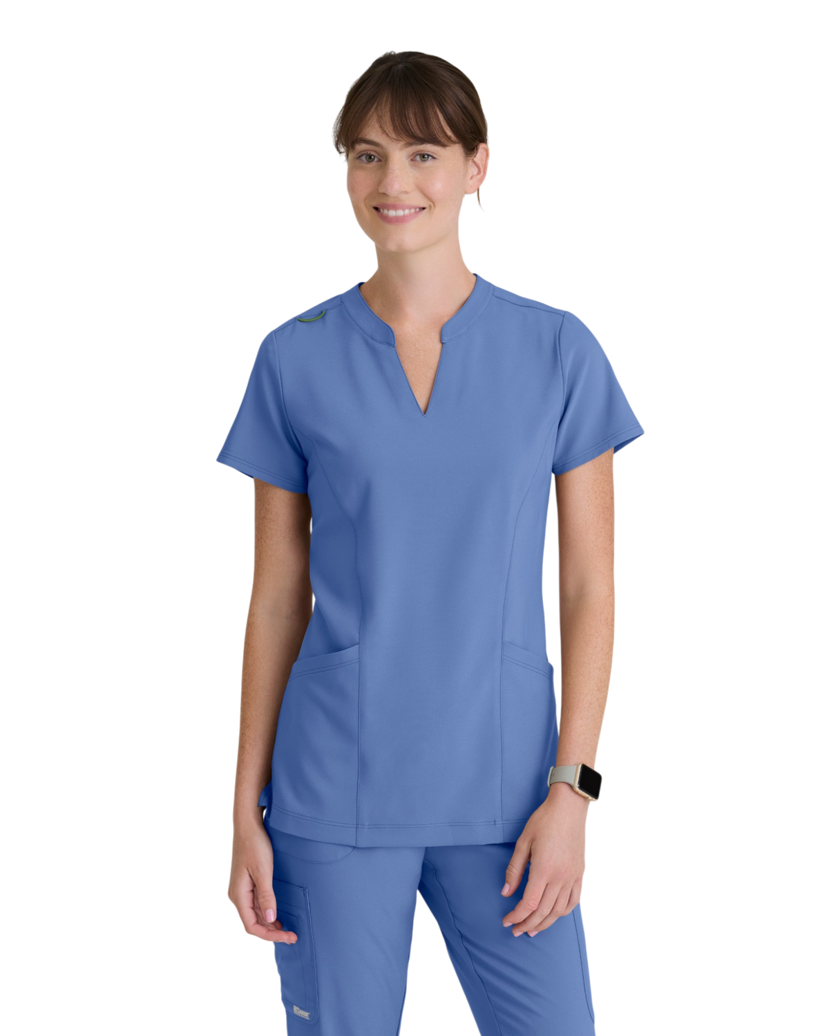 Grey's Anatomy Evolve women's 2 -pocket banded notched neck top #GSST298