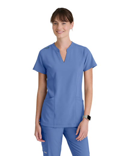 Grey's Anatomy Evolve women's 2 -pocket banded notched neck top #GSST298