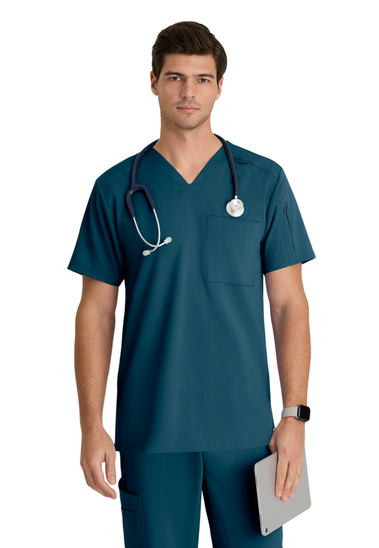 Grey's Anatomy Men's Spandex Stretch V-Neck Murphy Top #GRST079X (2XL &+)