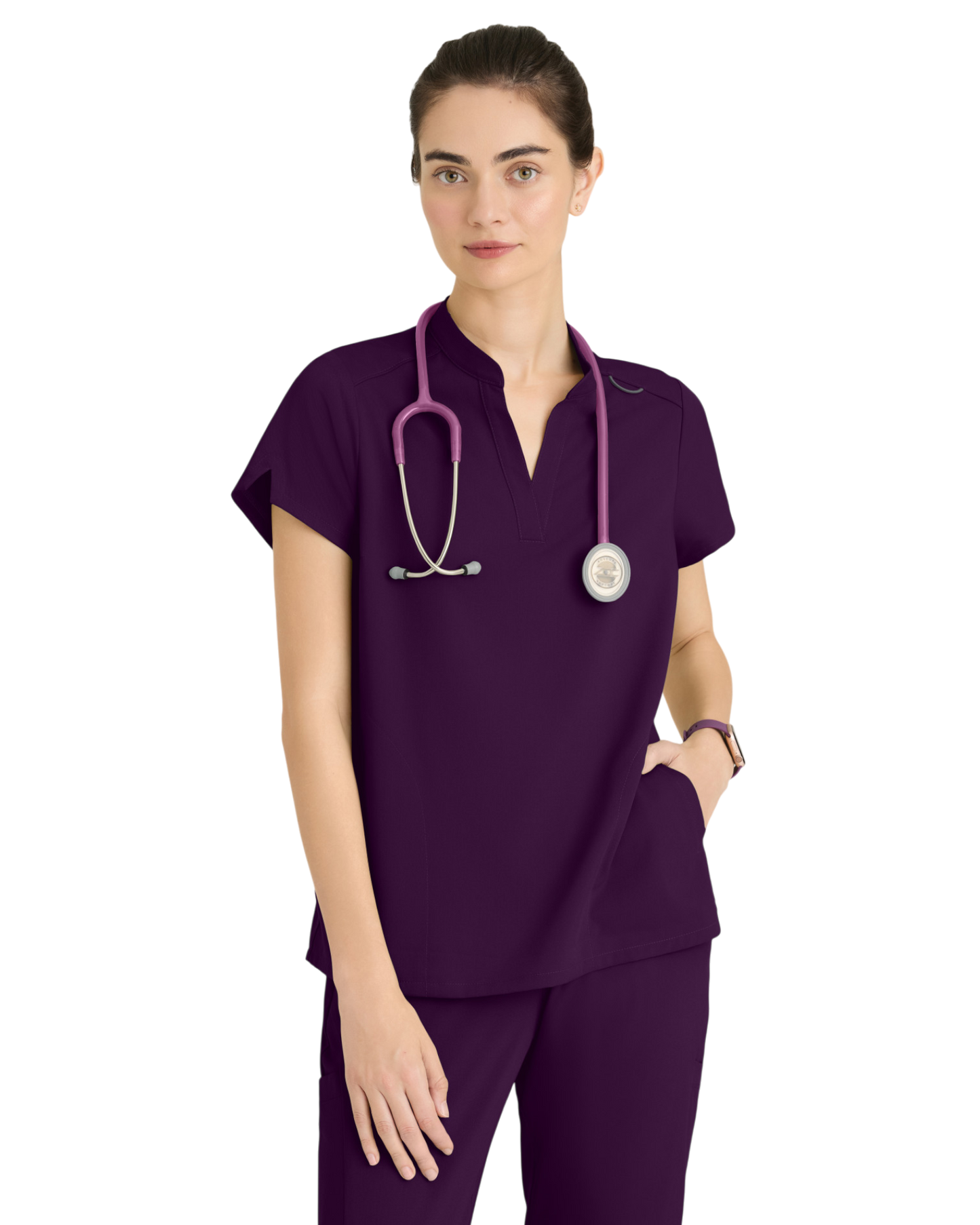 Haut à col montant et 2 poches pour femmes en spandex extensible Grey's Anatomy #GRST230X (2XL &+)