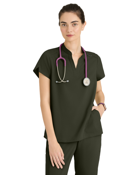 Grey's Anatomy spandex stretch women's 2 pocket banded collar top #GRST230