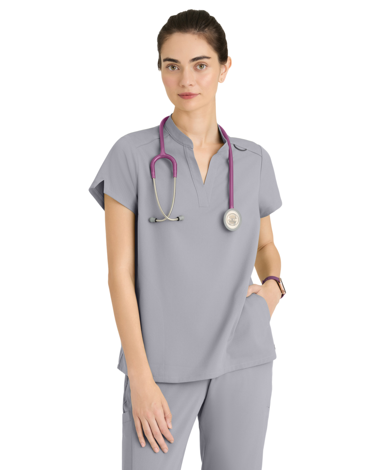 Haut à col montant et 2 poches pour femmes en spandex extensible Grey's Anatomy #GRST230X (2XL &+)