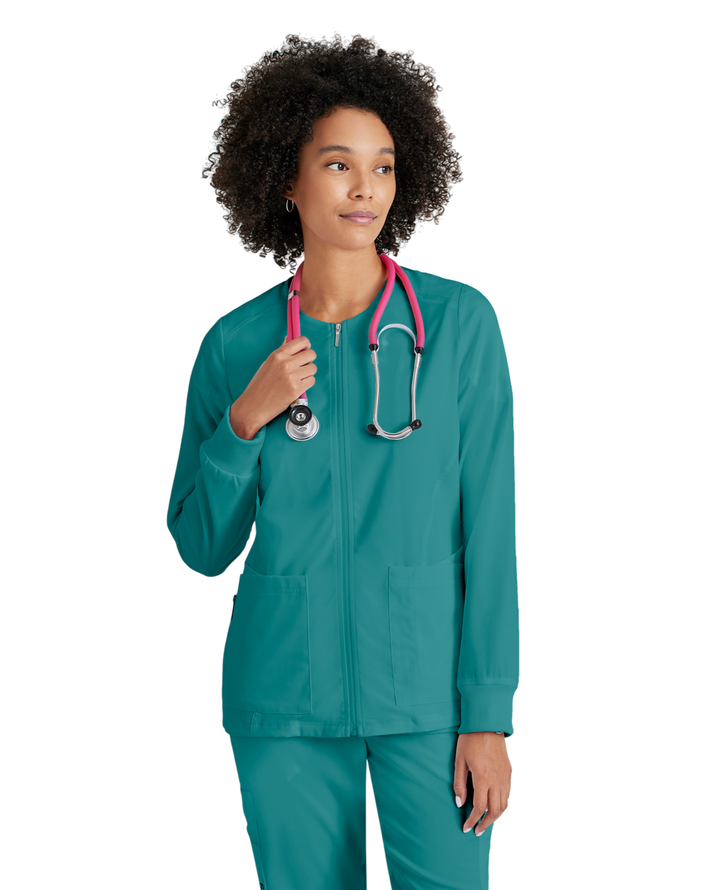 Women's antimicrobial warm-up scrub jacket Grey's Anatomy Spandex Stretch #GRSW873