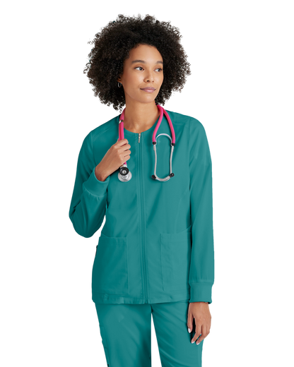 Women's antimicrobial warm-up scrub jacket Grey's Anatomy Spandex Stretch #GRSW873