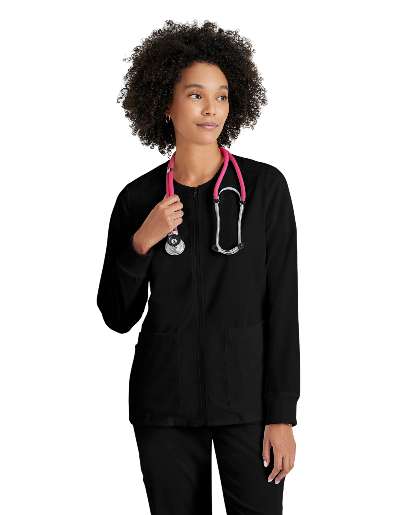 Women's antimicrobial warm-up scrub jacket Grey's Anatomy Spandex Stretch #GRSW873