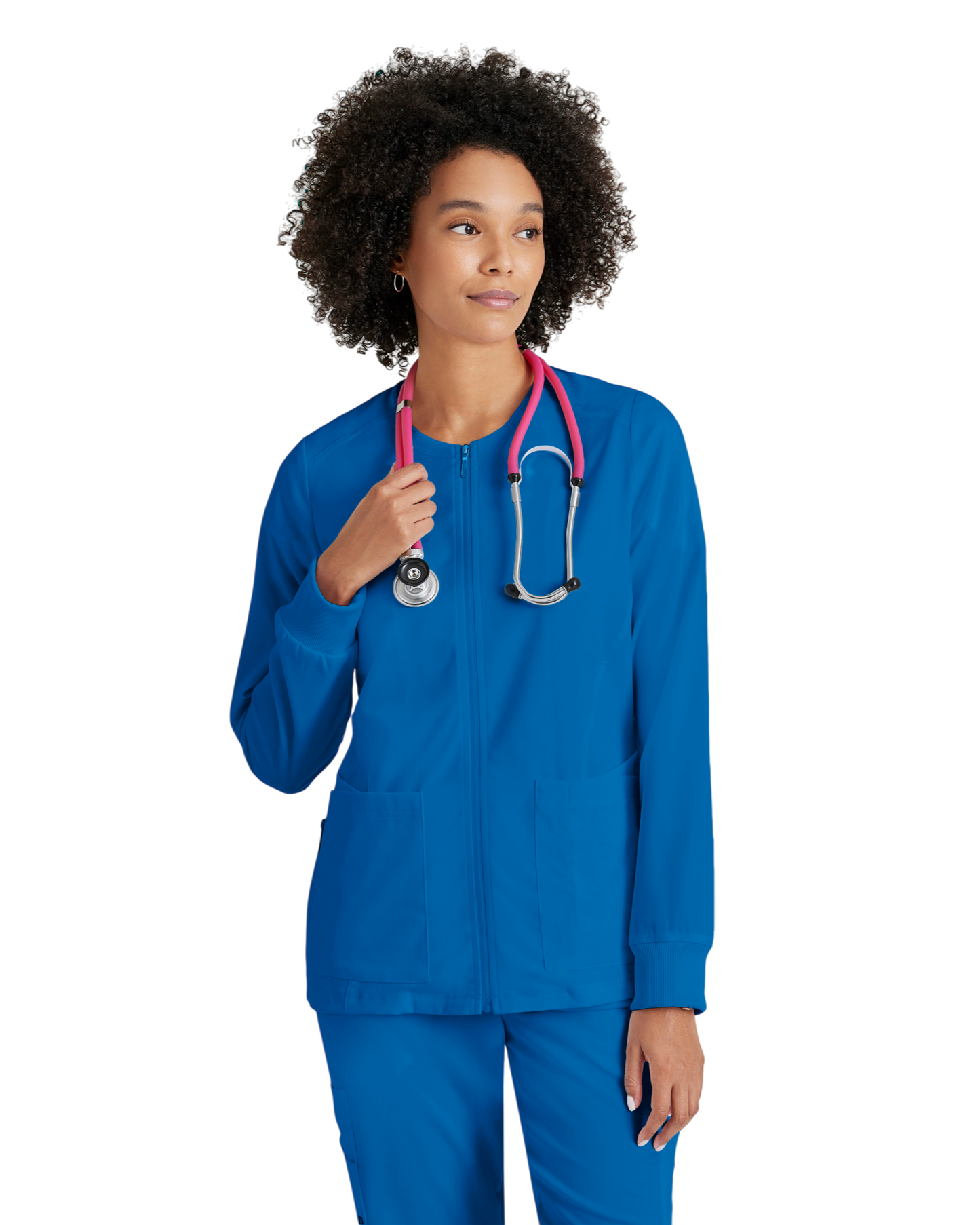 Women's antimicrobial warm-up scrub jacket Grey's Anatomy Spandex Stretch #GRSW873