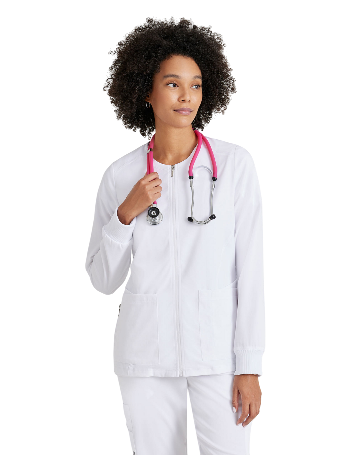 Women's antimicrobial warm-up scrub jacket Grey's Anatomy Spandex Stretch #GRSW873