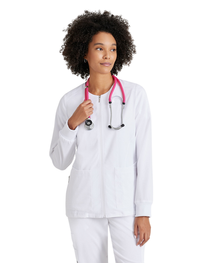 Women's antimicrobial warm-up scrub jacket Grey's Anatomy Spandex Stretch #GRSW873