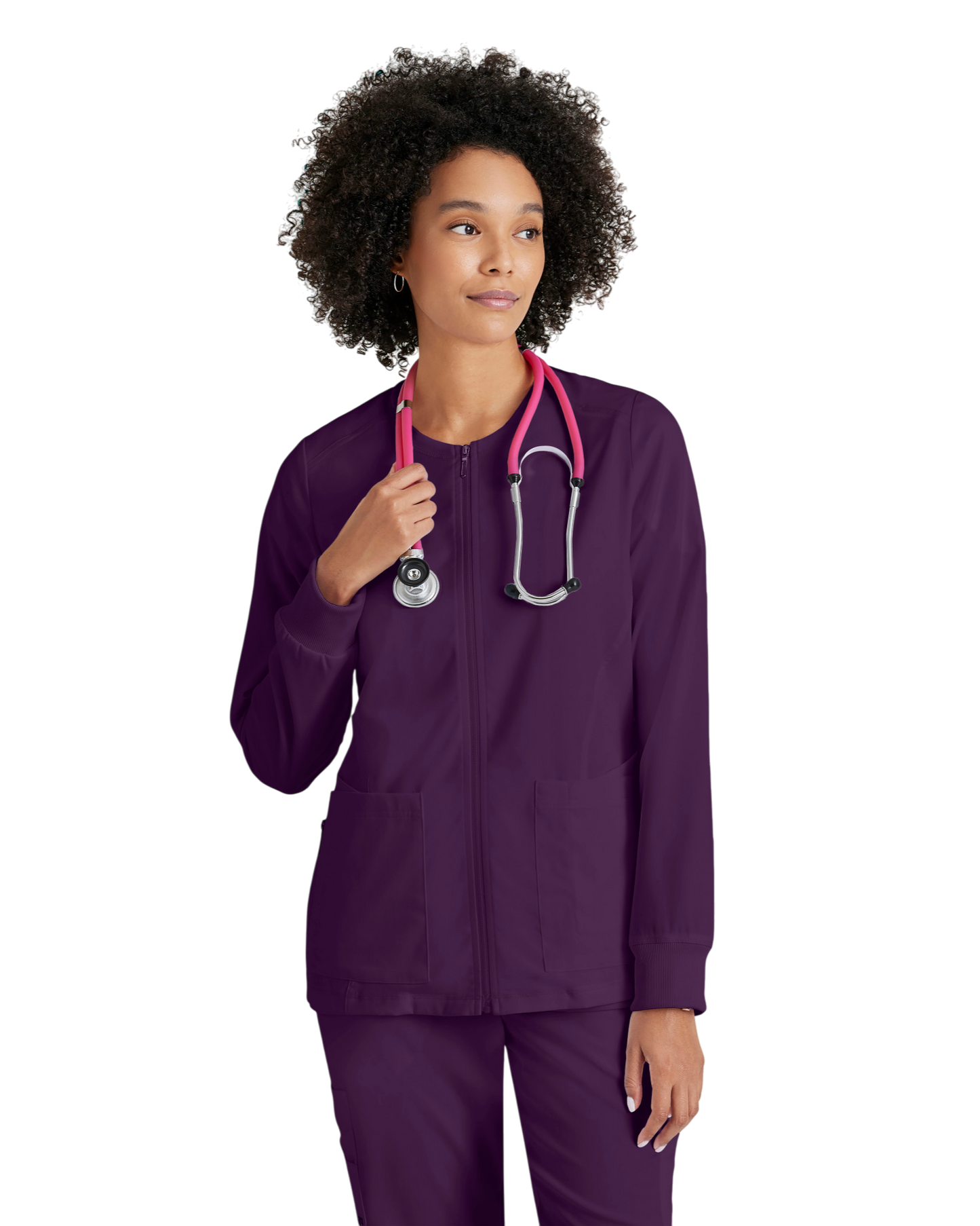 Women's antimicrobial warm-up scrub jacket Grey's Anatomy Spandex Stretch #GRSW873