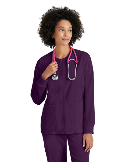 Women's antimicrobial warm-up scrub jacket Grey's Anatomy Spandex Stretch #GRSW873