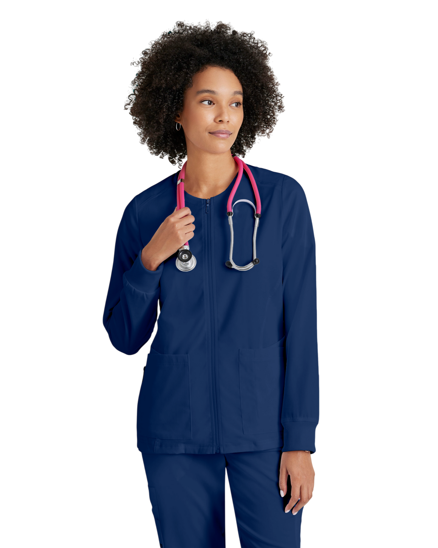 Women's antimicrobial warm-up scrub jacket Grey's Anatomy Spandex Stretch #GRSW873