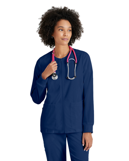 Women's antimicrobial warm-up scrub jacket Grey's Anatomy Spandex Stretch #GRSW873