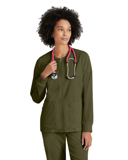 Women's antimicrobial warm-up scrub jacket Grey's Anatomy Spandex Stretch #GRSW873